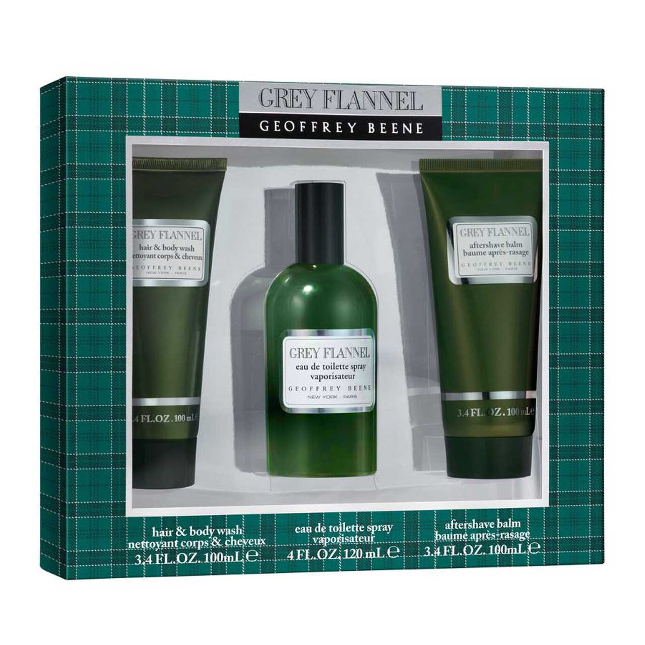 Franela Gris Estuche 3 Piezas Hombre EDT 120ml + Crema de afeitar 100ml + Body Wash 100ml